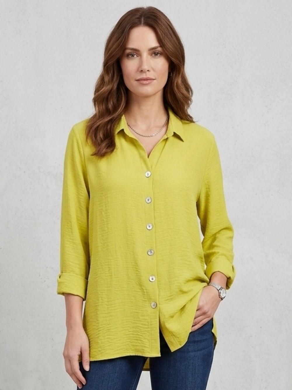 John Mark Tunic Top Womens Yellow Button Front Boho Relaxed Size Large